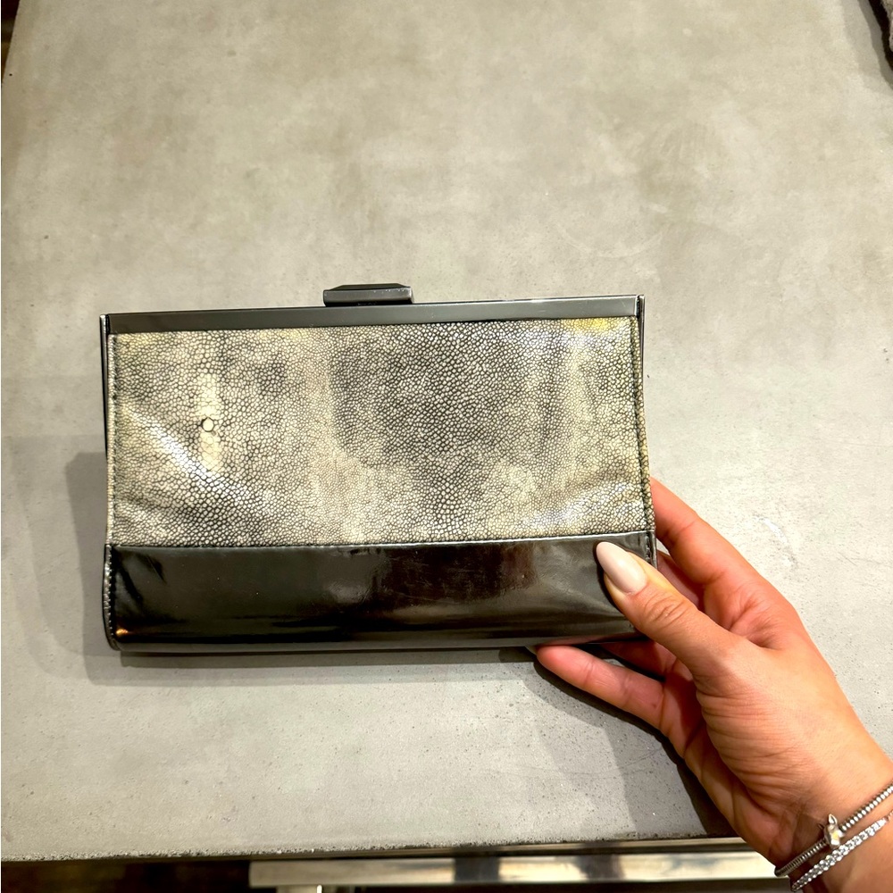 Charcoal grey/ metallic clutch
